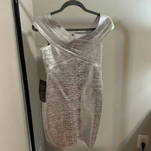 Brand new bebe body con silver mini dress